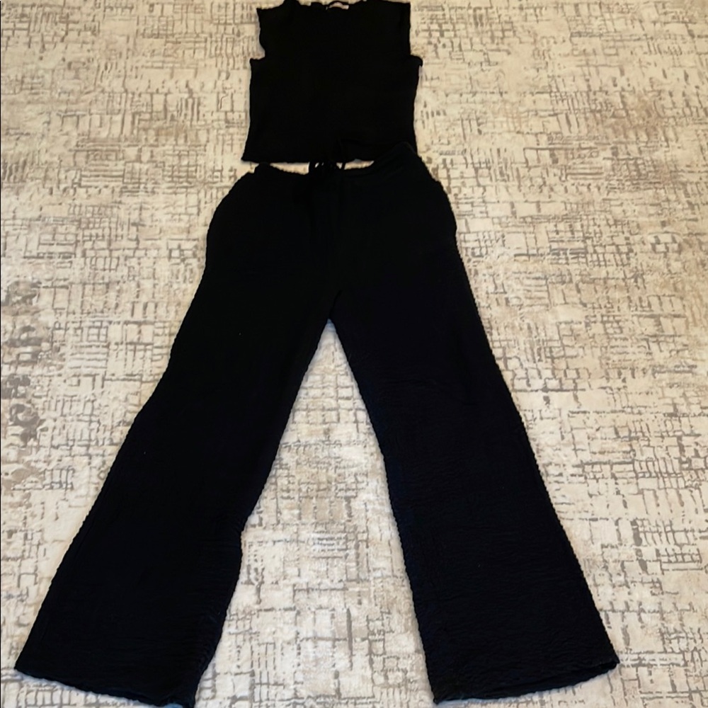 Black Tank & Pants Set High waist & Wide Leg